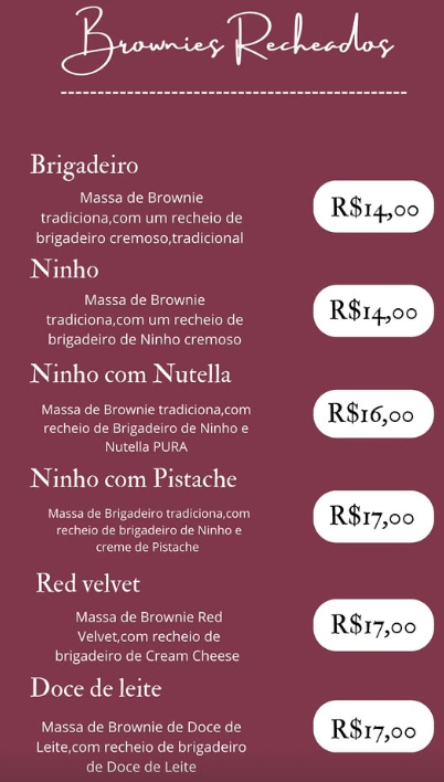 Cardápio Brownies Recheados