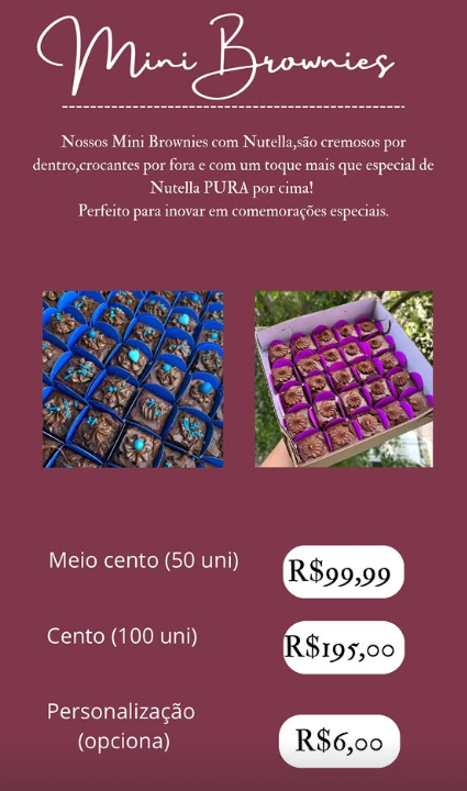 Cardápio Mini Brownies