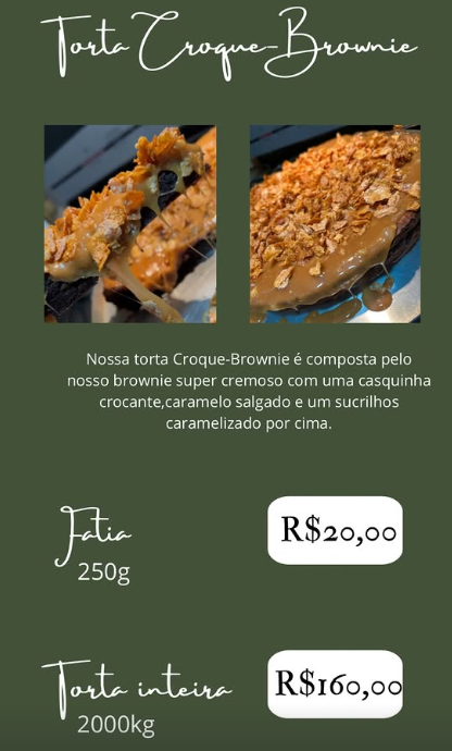 Cardápio Torta Croque Brownie